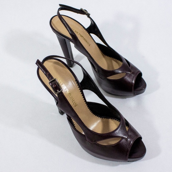 Emporio Armani - Plum Leather Pumps - Picture 2 of 2